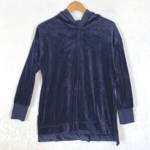 Chicos Zenergy Velour Cozy Hoodie Tunic Top Navy Blue Size 1 or 8/10